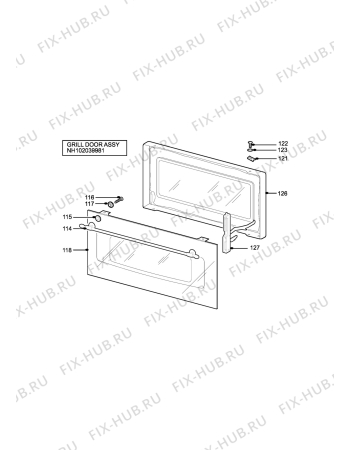 Взрыв-схема плиты (духовки) Parkinson Cowan SIG531BKN - Схема узла H10 Grill door assy